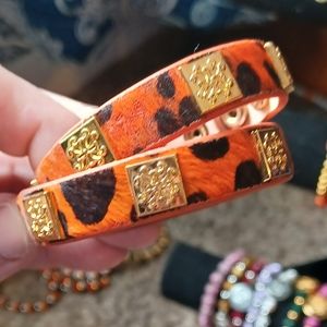 Meagan Calfskin Orange Leaopard Double Wrap